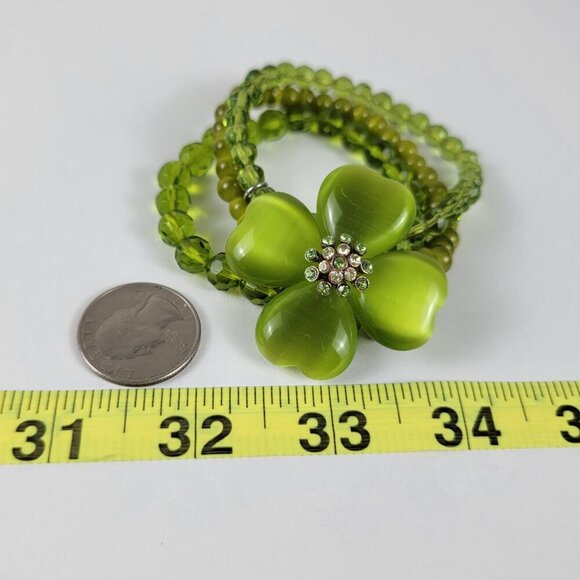 Vtg. Laila Rowe Green Flower Charm Beaded Stretch Bracelet 6.5" Expandable - Picture 11 of 12